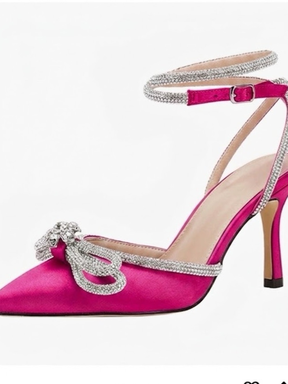 Fuchsia Satin Crystal-Embellished Ankle-Strap Pumps